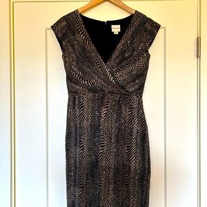 Reiss Cocktail Dress, Black with Ecru Abstract Dots, Sequins and Lace, Size 6